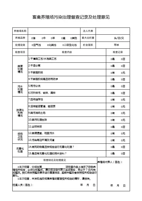 畜禽养殖场污染治理督查记录及处理意见