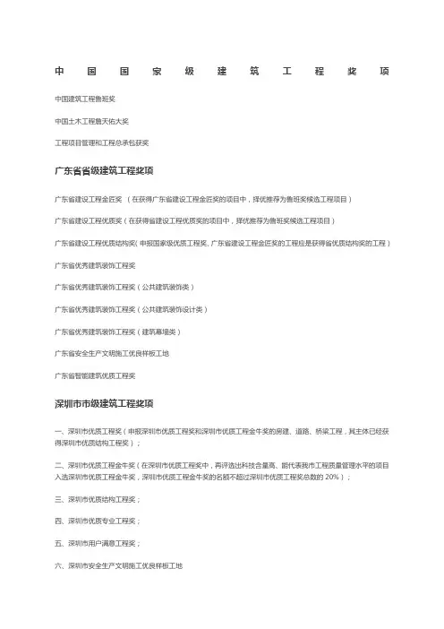 建筑工程奖项汇总介绍