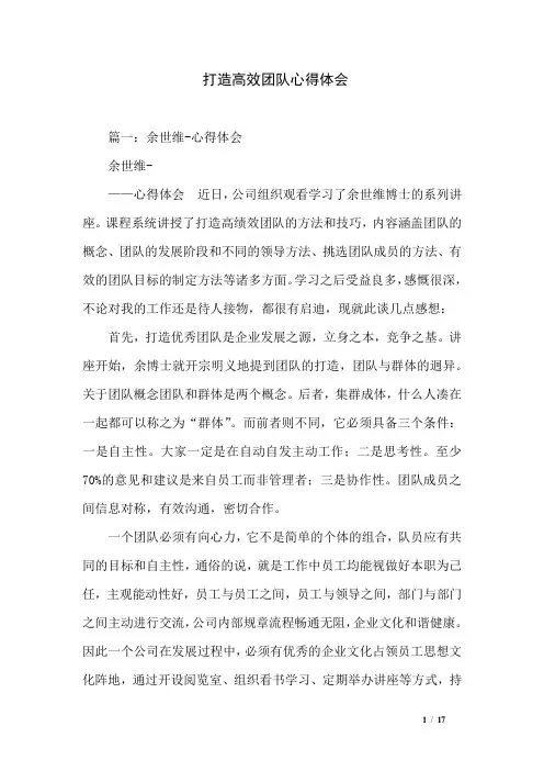 打造高效团队心得体会
