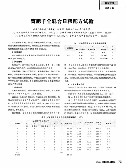 育肥羊全混合日粮配方试验