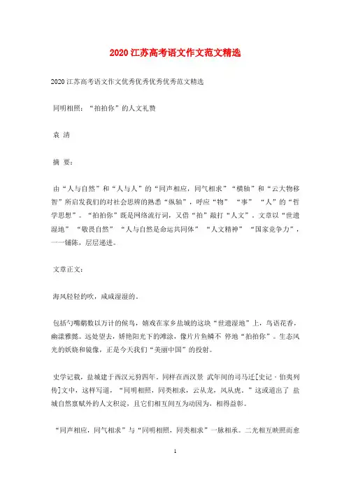 2020江苏高考语文作文范文精选