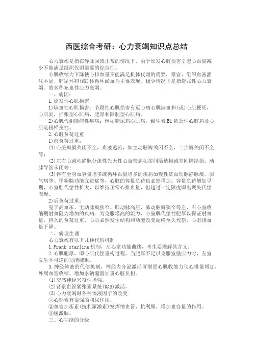 西医综合考研：心力衰竭知识点总结