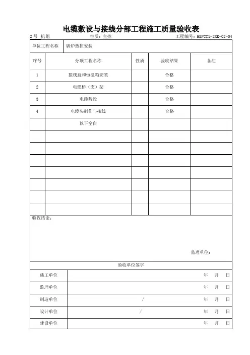 电缆敷设与接线分部工程施工质量验收表