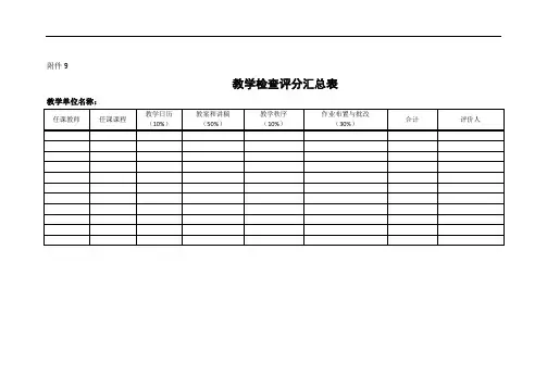 教学检查评分汇总表