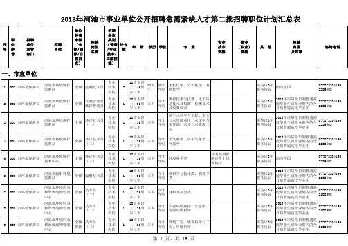 2013年河池市急需紧缺人才第二批招聘计划汇总表xls
