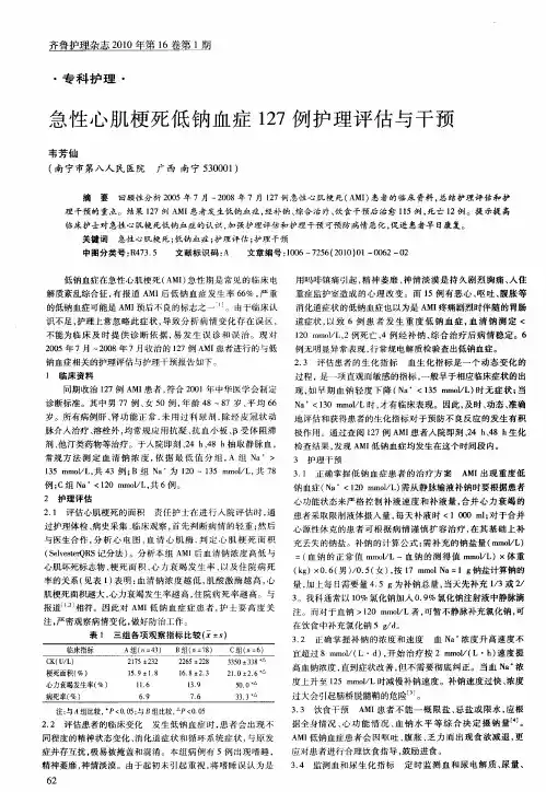 急性心肌梗死低钠血症127例护理评估与干预