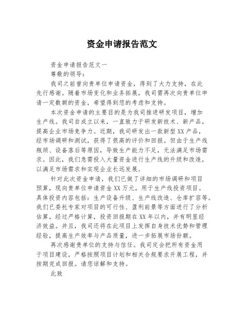 资金申请报告范文
