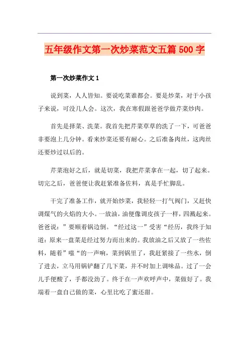 五年级作文第一次炒菜范文五篇500字 2