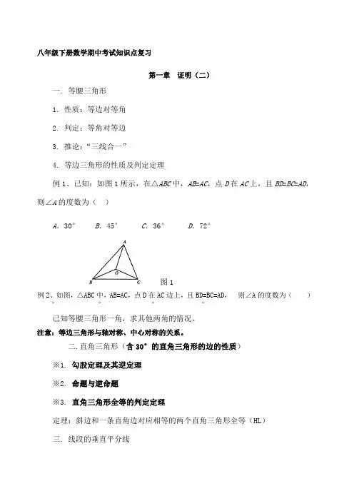 八年级下册数学期中考试知识点复习
