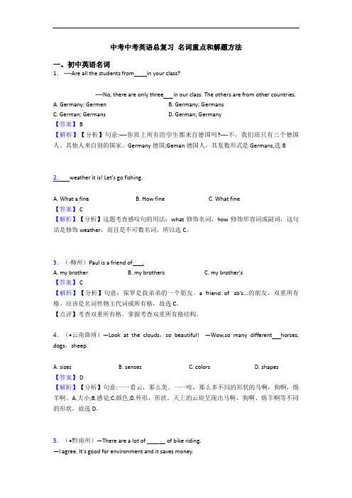 中考中考英语总复习 名词重点和解题方法