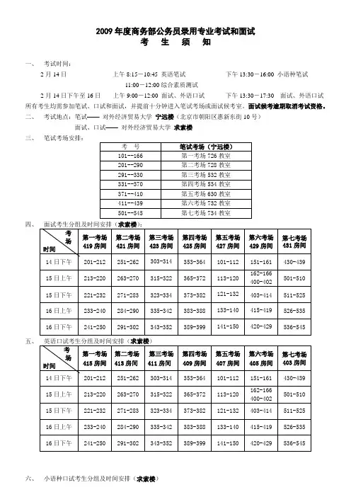 2009年度商务部公务员录用专业考试和面试