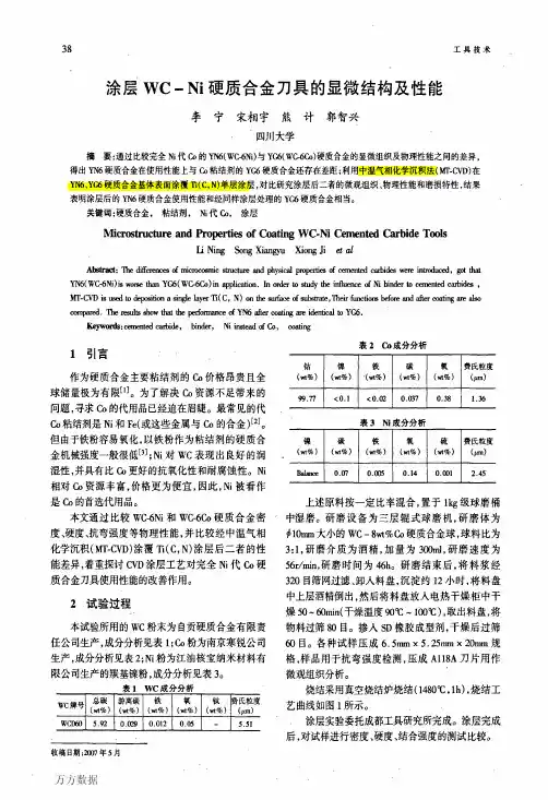 涂层WC-Ni硬质合金刀具的显微结构及性能