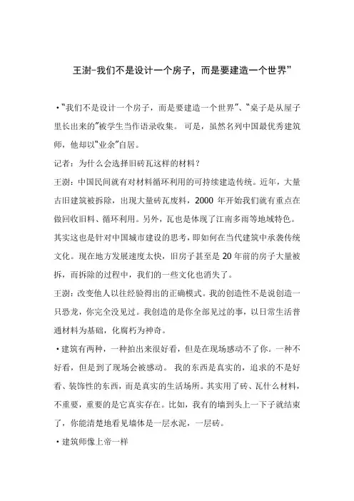 王澍-我们不是设计一个房子,而是要建造一个世界”