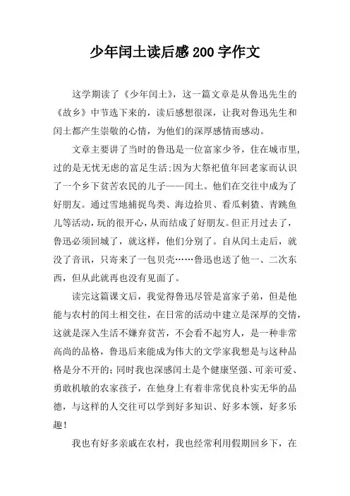 少年闰土读后感200字作文