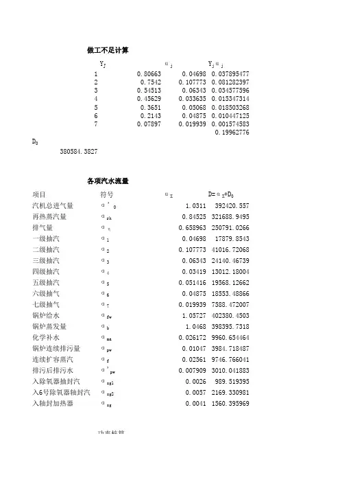 汽轮机的汽水流量计算和功率核算