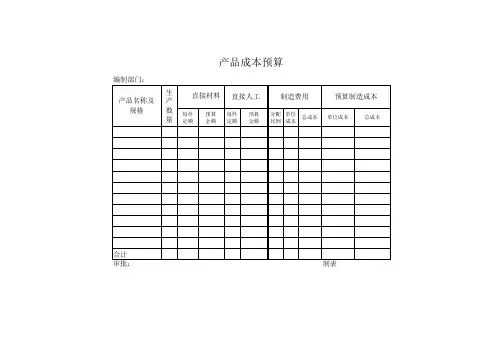 财务会计表格-产品成本预算