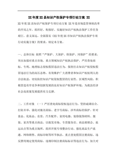 XX年度XX县知识产权保护专项行动方案 XX