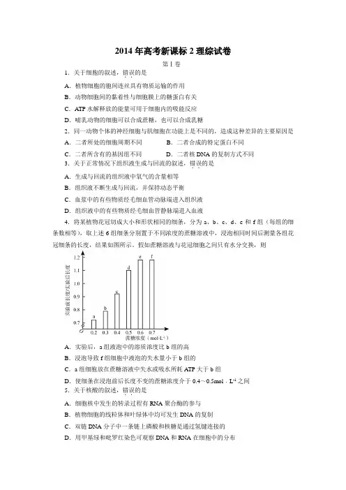 2014年高考新课标2理综试卷( word高清)无答案