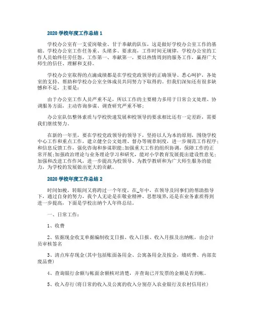 2020年度学校工作总结报告范文