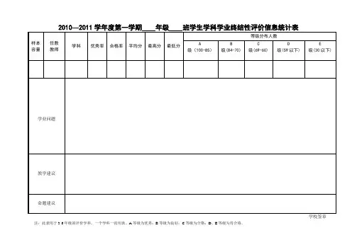 学科成绩分析表