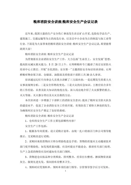 粮库消防安全讲座-粮库安全生产会议记录