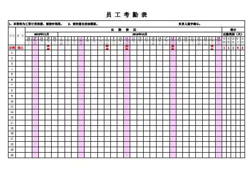 员工考勤表标准模板