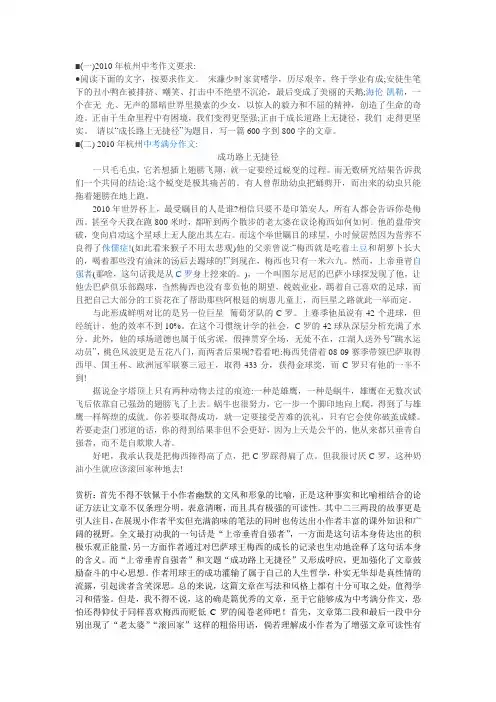 2010中考满分作文及赏析