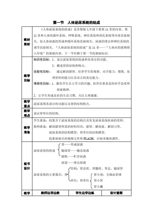 《人体泌尿系统的组成》参考教案