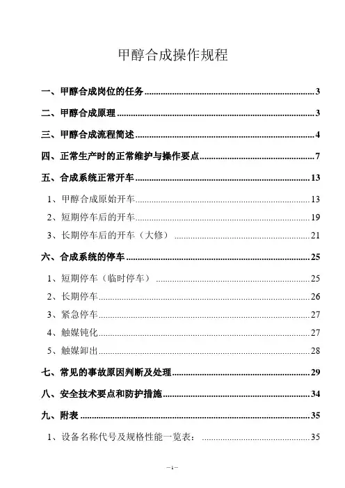 甲醇合成操作规程