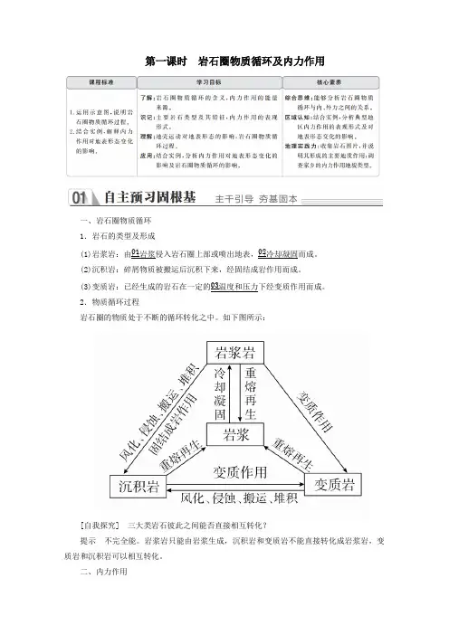 高中地理第四章第一节营造地表形态的力量第一课时岩石圈物质循环及内力作用教学案新人教版必修1