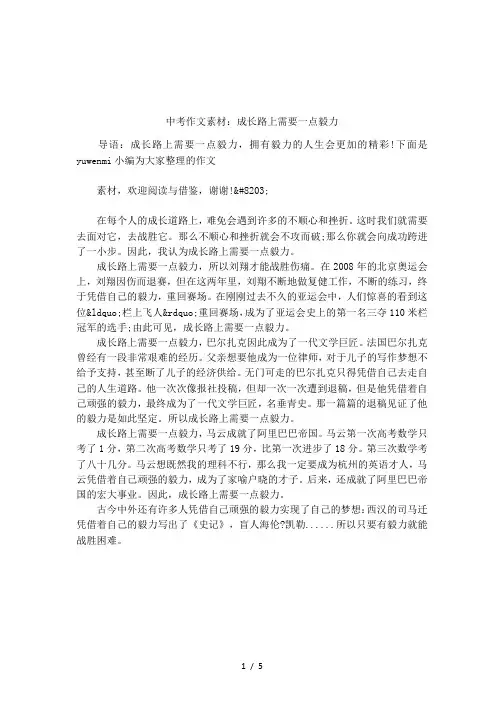 中考作文素材：成长路上需要一点毅力