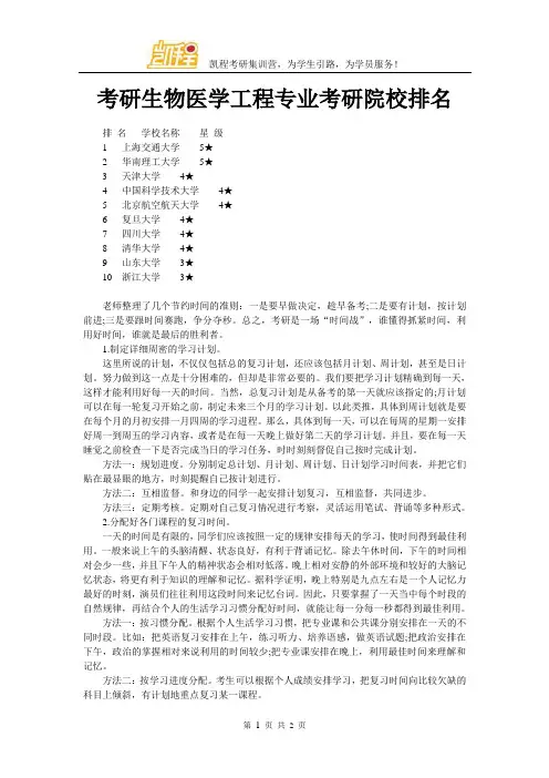 考研生物医学工程专业考研院校排名