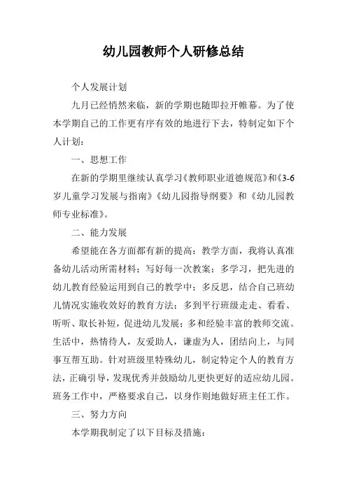 幼儿园教师个人研修总结 3