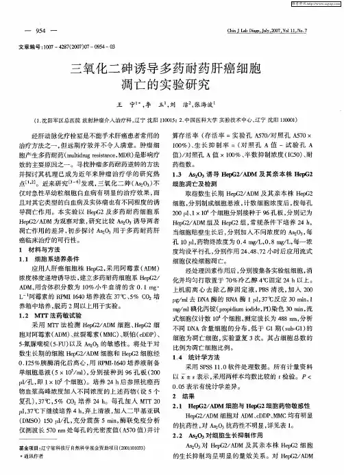 三氧化二砷诱导多药耐药肝癌细胞凋亡的实验研究