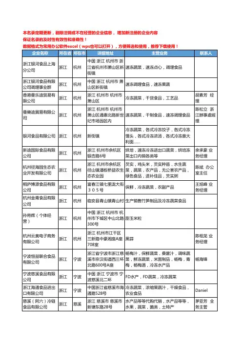 2020新版浙江省冷冻蔬菜工商企业公司名录名单黄页联系方式大全39家