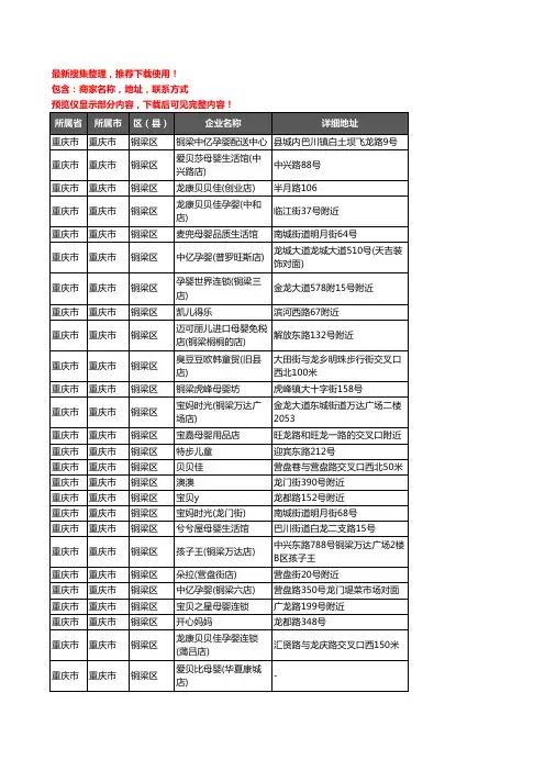 新版重庆市重庆市铜梁区母婴店企业公司商家户名录单联系方式地址大全117家