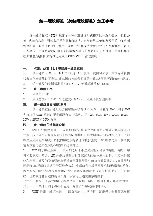 美制螺纹标准加工参考