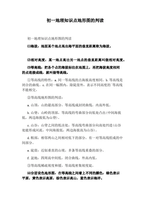 初一地理知识点地形图的判读
