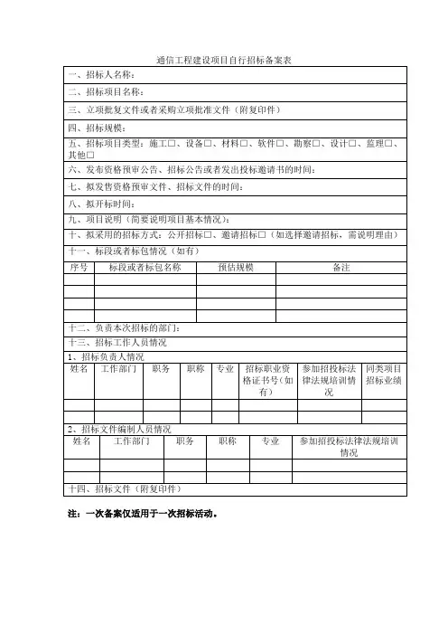 通信工程建设项目自行招标备案表