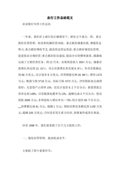 农行工作总结范文