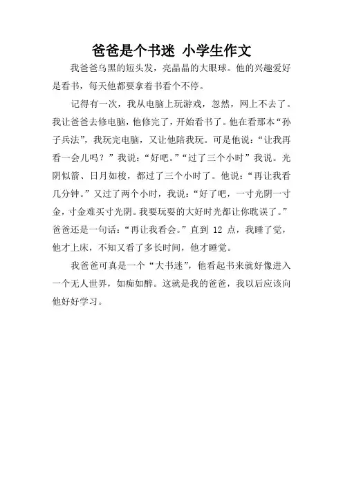 爸爸是个书迷 小学生作文
