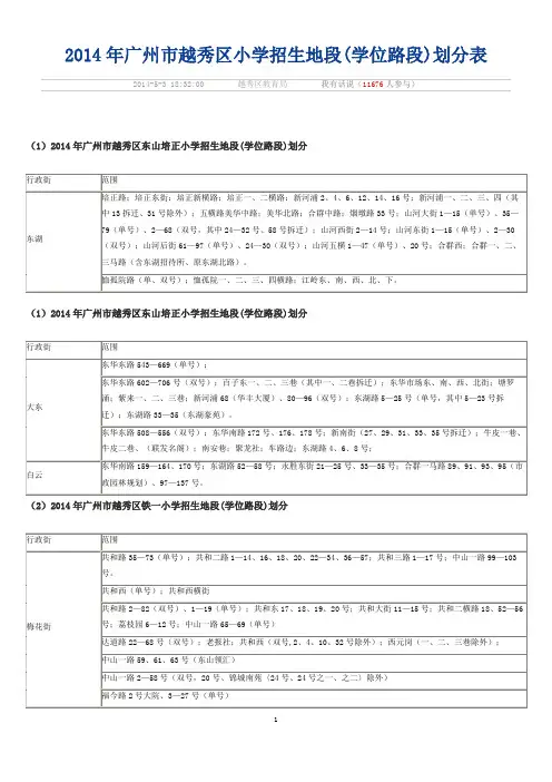 2014越秀区小学学位路段