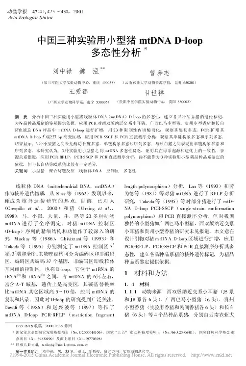 中国三种实验用小型猪mtDNAD_loop多态性分析_刘中禄