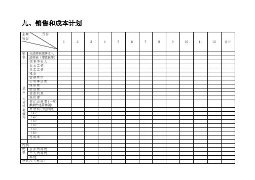 大学生创业计划书  销售和成本计划