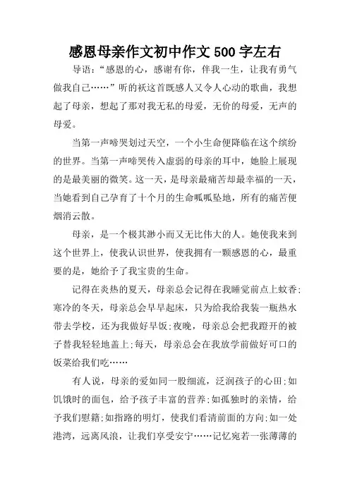 感恩母亲作文初中作文500字左右