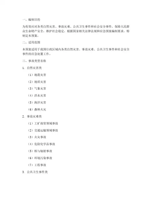 应急预案事故类型名称