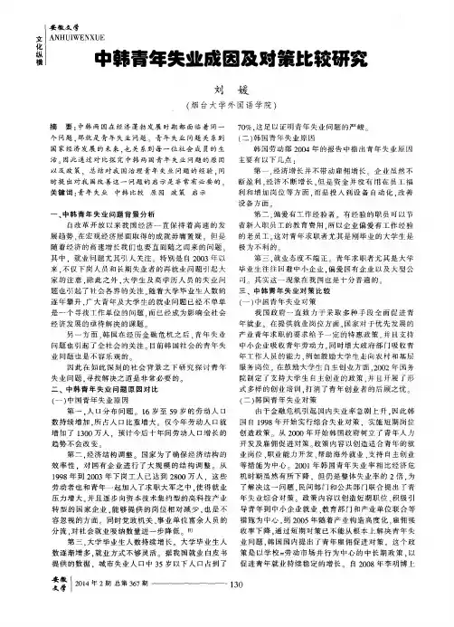 中韩青年失业成因及对策此较研究