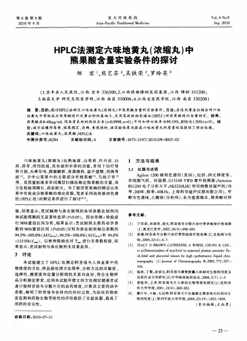 HPLC法测定六味地黄丸(浓缩丸)中熊果酸含量实验条件的探讨