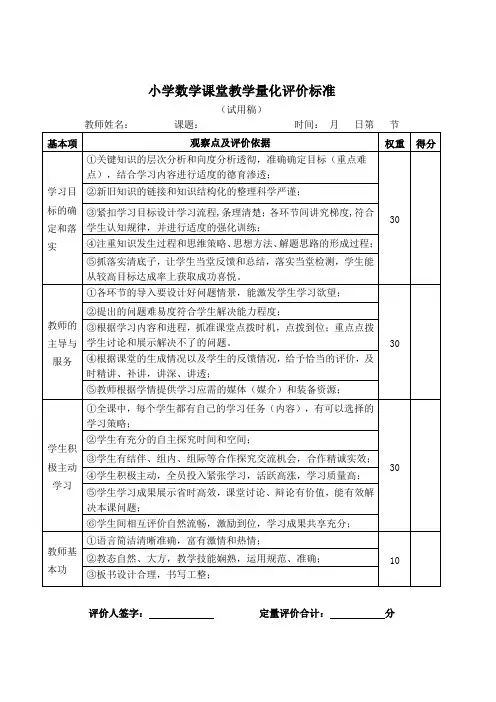 小学数学优质课评价表