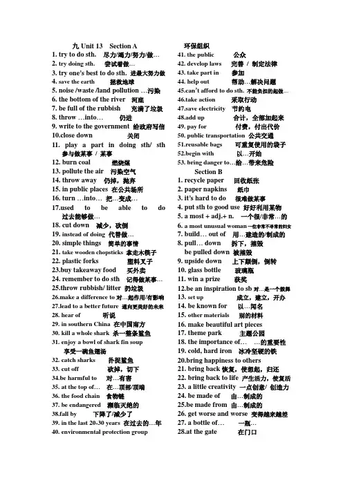 新教材九年级英语Unit 13 短语归纳